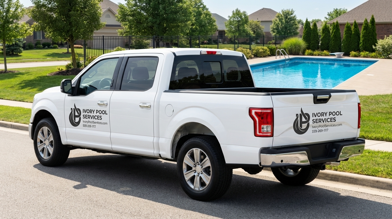 Ivory Pool Services truck decal mockup